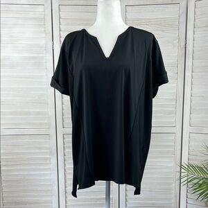 Lysse Split Neck Black Popover Top Large